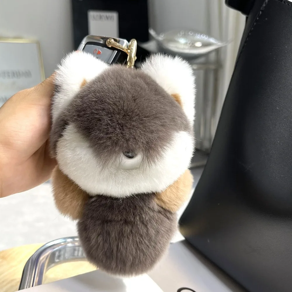 Colgante de peluche de piel auténtica para mujer, llavero de Animal suave y esponjoso