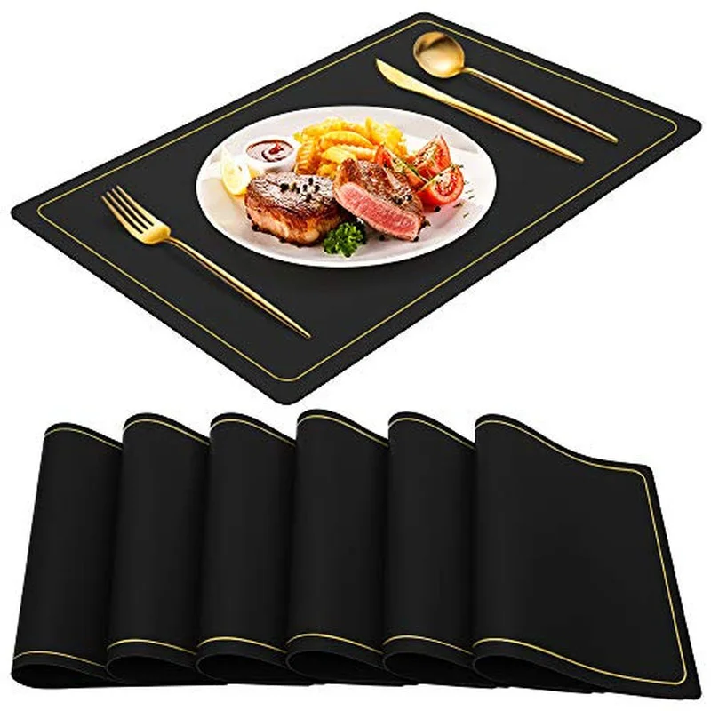 

Gourmet Golden Sideline Placemat Leather Table Mat Waterproof Drink Coaster Nordic Decorative Coaster Western Food Placemat