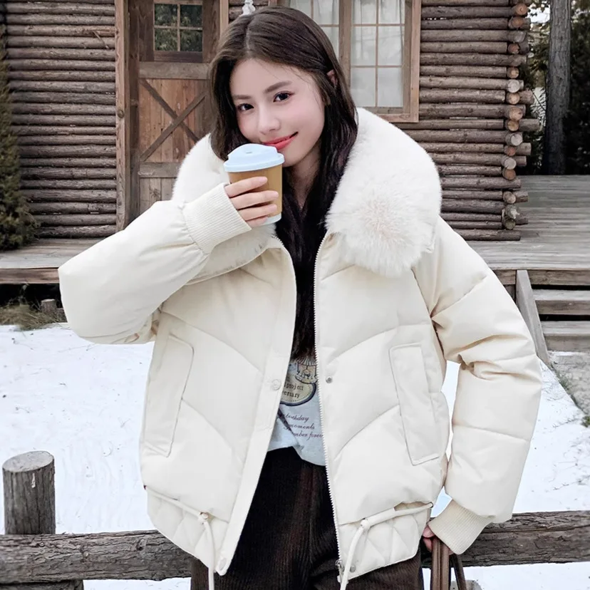 Parkas Women Short Coats Hooded Fur Collar Jackets Full Sleeve Thick Warm Y2k Streetwear Elegant Jacket Work Autumn Winter 2025