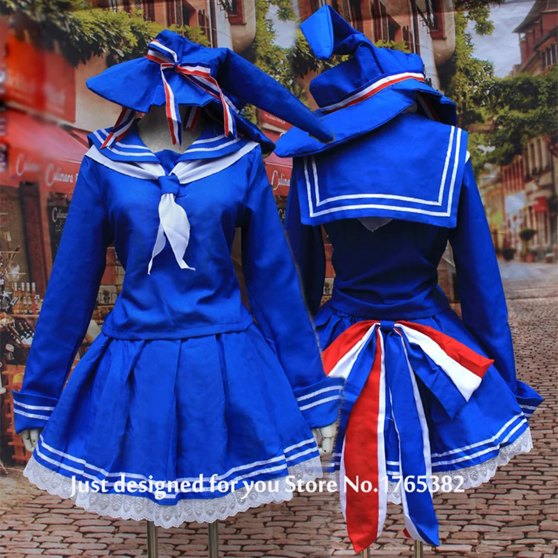 Adult Women Anime Wadanohara Cosplay Costume Japan Girls White Blue Sailor Uniform Set Top + Skirt + Scarf + Headwear