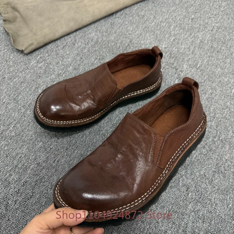 Luxury Designer Genuine Leather Casual Dress Loafers Men's Leather Shoes Male Walking Office Work Slip On Flat Oxford Shoes