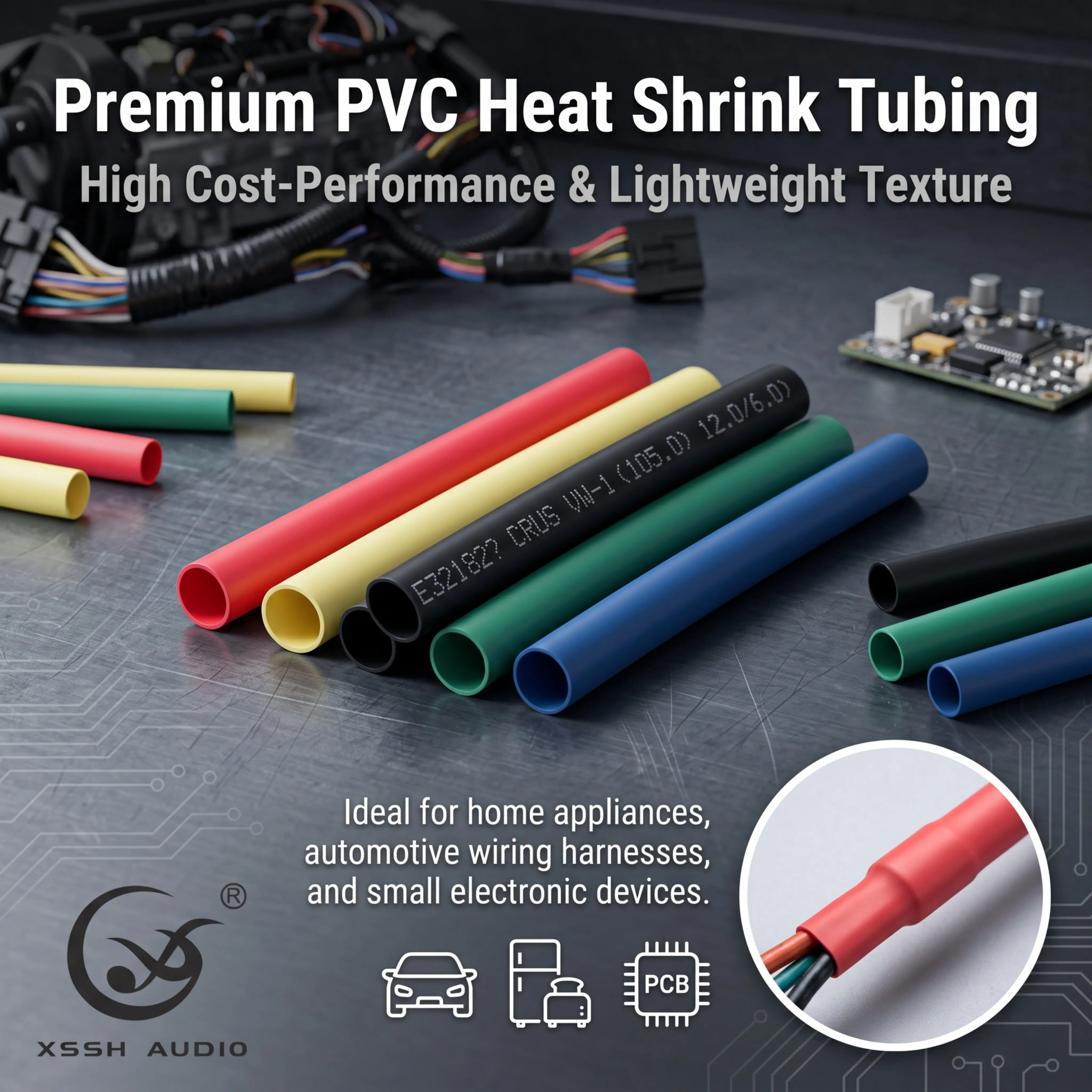 OEM 3-10mm Custom Multi Color PVC Heat Shrink Tubing Smooth Neat Cut Tightly Fit Cables No Loose Electronic Auto Wire Sleeve