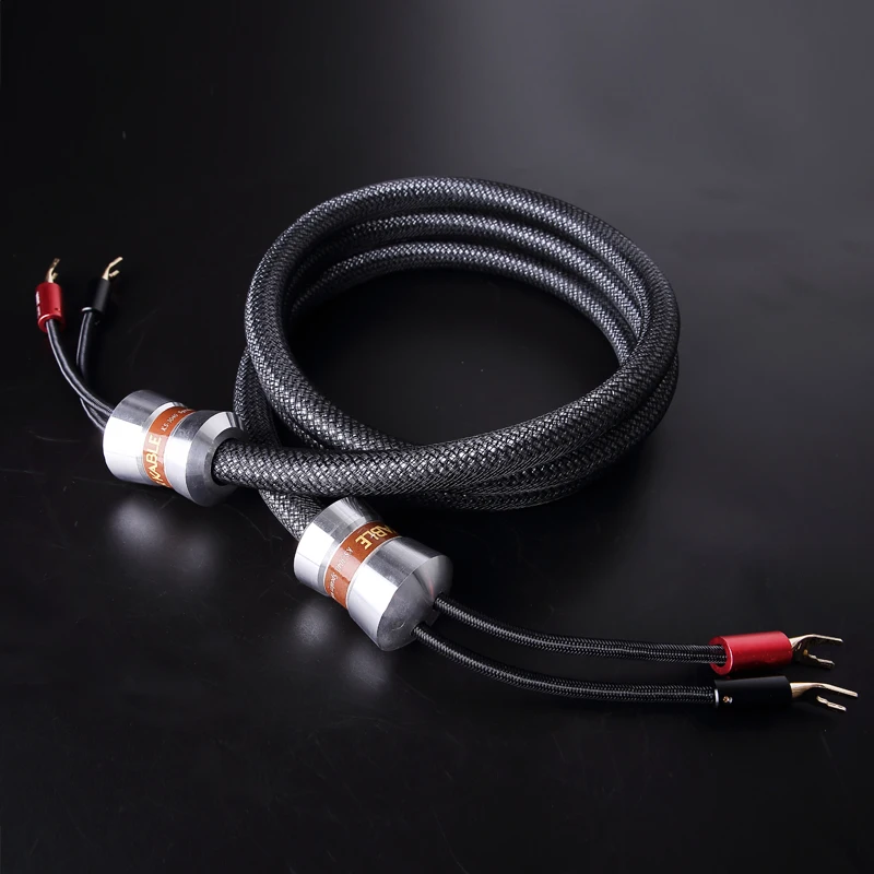 Cabo de alto-falante prateado Ks 3040 com plugue de pá dourada cabo de áudio HIFI um par