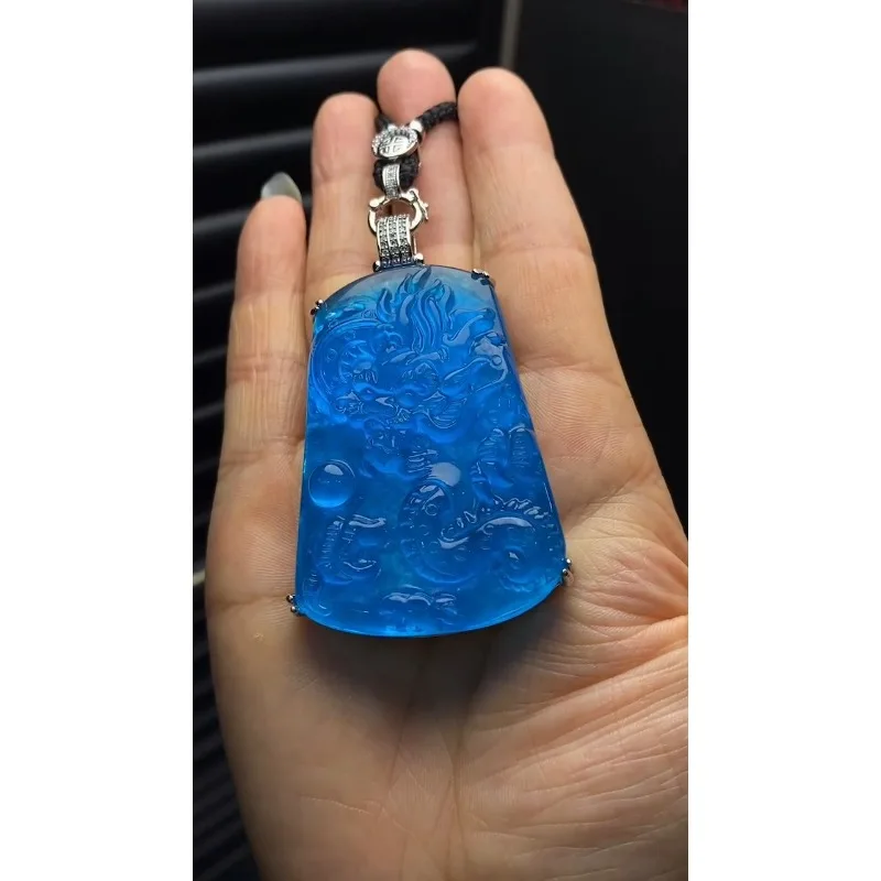 Natural Perfect High Ice Blue Jade Jadeite dragon Pendant & Necklaces