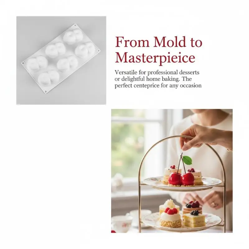 Molde de Silicona para Pastel de Mousse de Frutas Francesas, Diseño de Cereza, Grado Alimenticio, Duradero, Antiadherente, para Repostería Casera