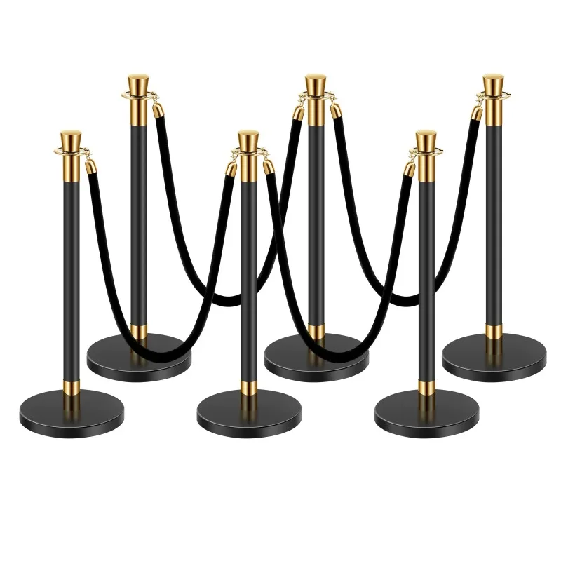 Stanchions 6 Pcs Crowd Control Barriers w/ 4 Velvet Ropes Stainless Steel Stanchion Post Queue w/ Fillable Base for Party