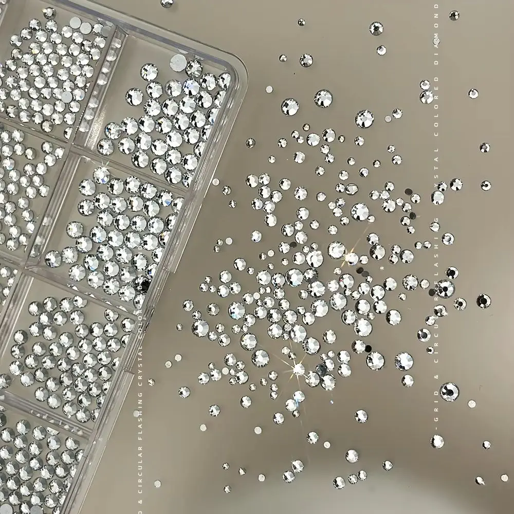 

1Box 3D Multi-size Round Flatback Crystal Gems Nail Charms Luxury Clear Nail Art Rhinestones Set Nail Salon & Craft Supplies *ZB