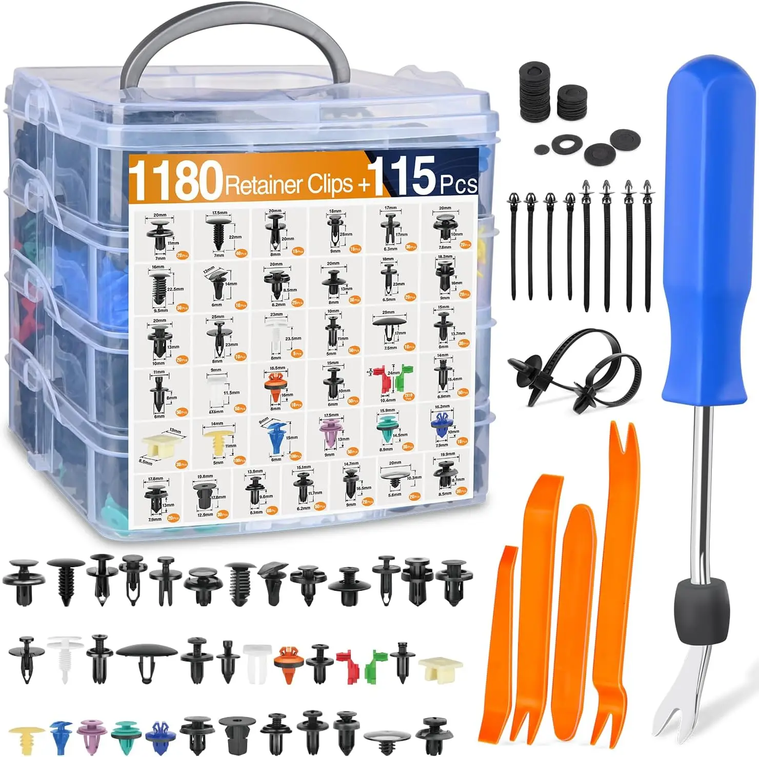 

1295Pcs Car Retainer Clips and Auto Fasteners Assortment Nylon Bumper Fender Rivets with 10 Cable Ties