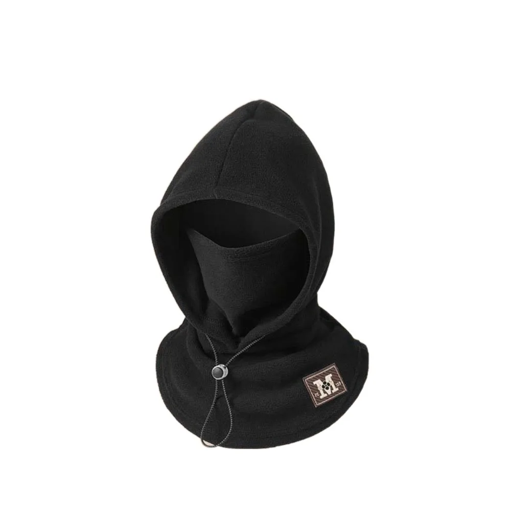 

Fashion Warmer Hooded Neck Cap Drawstring Anti-cold Fleece Balaclava Hat Windproof Ear Protection Men Helmet Hat Ski