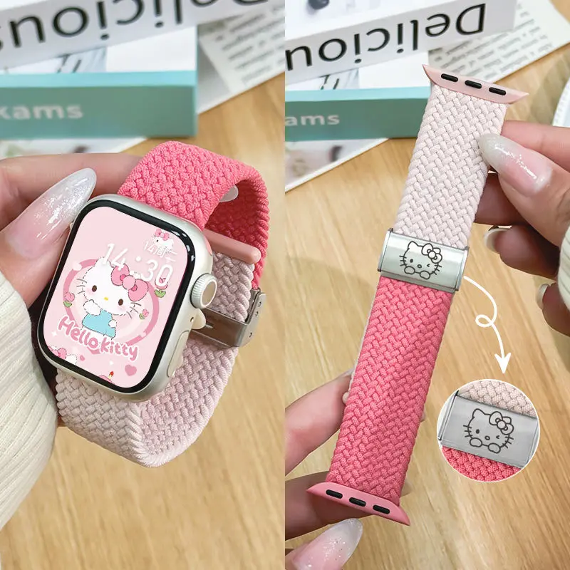 Hello Kitty Woven Nylon Strap For iwatch Ultra 49mm 9 8 7 45/41mm Breathable Comfort Bracelet For iWatch 6543 SE 44 42 40mm Band