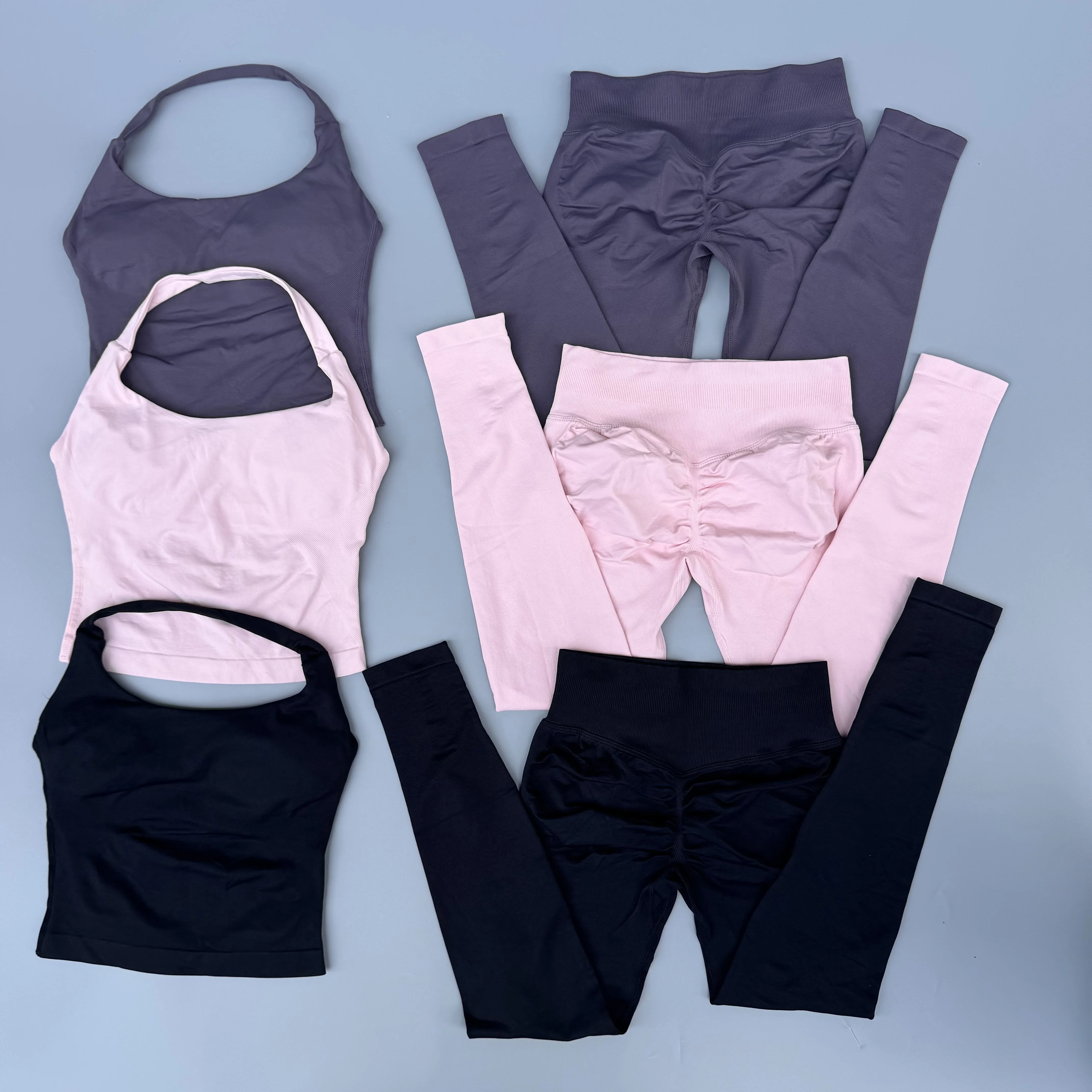 Women Halter Top Leggings Yoga Set 2 Piece Wide Strap Tank Top Seamless Scrunch Butt Leggings Hip Lifting Gym Workout Sportswear