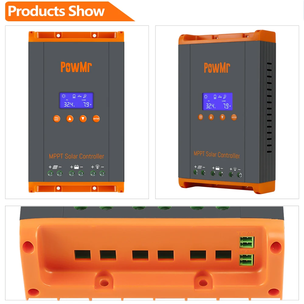 PowMr MPPT Solar Charge Controller 60A  2800W 12V/24V/36V/48V Auto Max PV 160V Supports 12 Units in Parallel for Lead Acid GEL LiFePO4 Batteries with LCD Display for Solar System