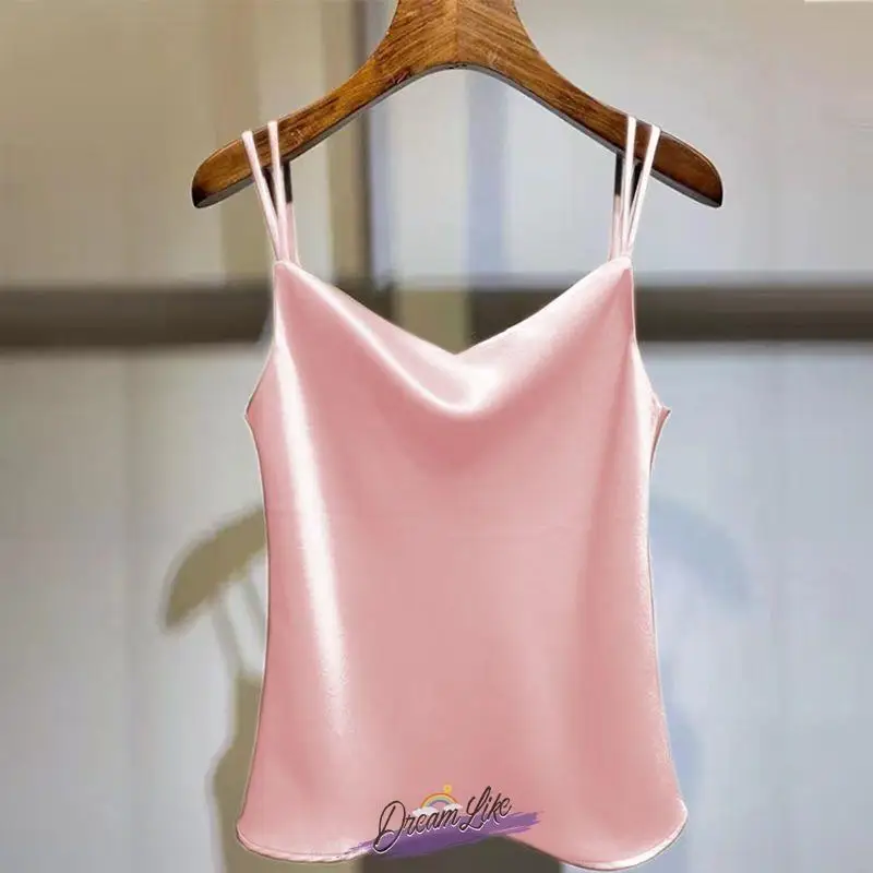 سترة نسائية صيفية 2024 من الساتان ذات حمالة منخفضة تناسب طبقة أساسية بدون أكمام ملابس خارجية مقاس كبير من Age-Defng