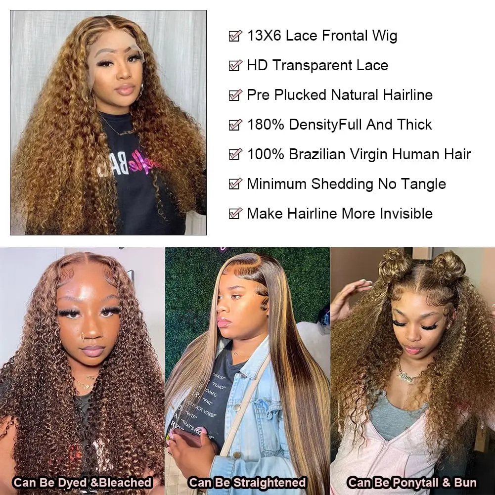 Ombre Honey Blonde Highlight Wig Kinky Curly Human Hair Wigs Front13x6 Hd Lace Frontal Wig Glue Brazili Wig On Sale Clearance