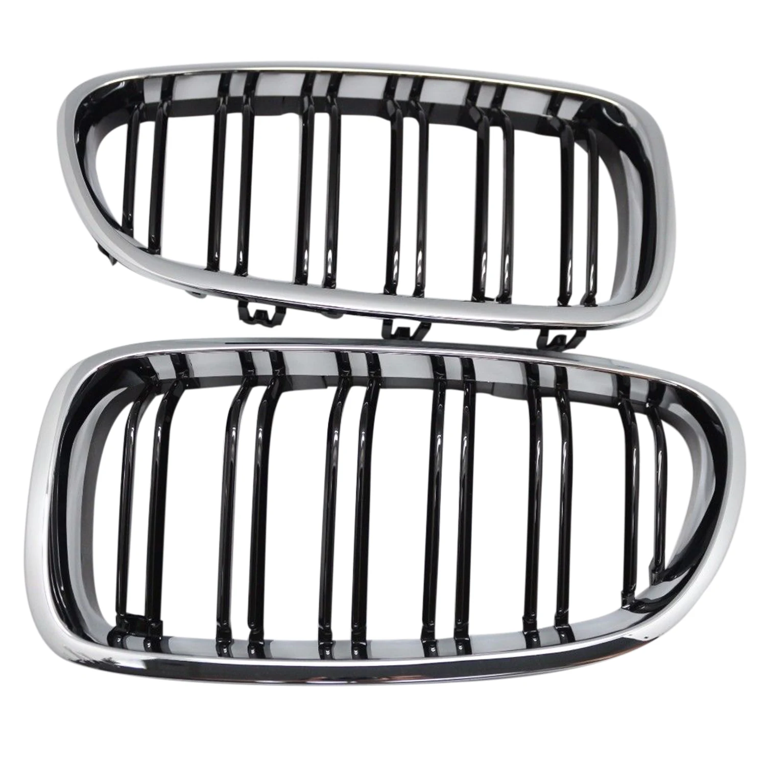 Silver + black Dual Fin Front Grille Grill Hood Nose For BMW F10 F11 5 2010-2015