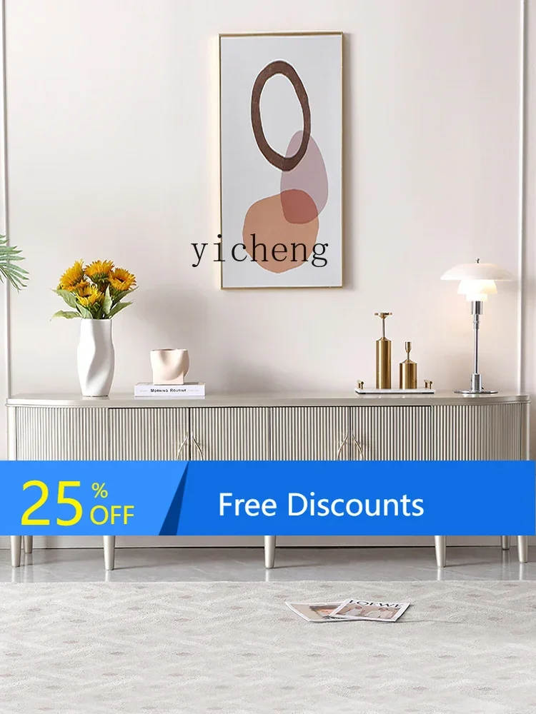LYY Metallic Paint Solid Wood TV Cabinet Modern Minimalist Living Room TV Cabinet and Tea Table Combination Home Floor Cabinet