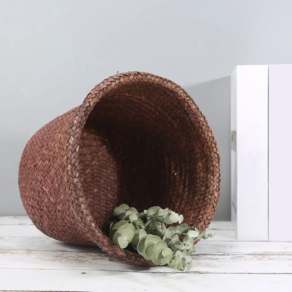 

Multipurpose Woven Storage Basket Compact Seagrass Desktop Organizer For Bathroom Bedroom Sundry Small Portable Rustic Case