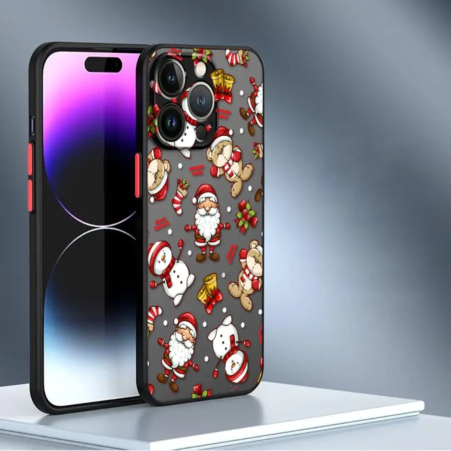 Etui na iPhone 12 16 Pro Max 14 XS 7 8 15 Plus 13 Mini 16e 17 Air 11, tylna obudowa na telefon, kreskówka, Boże Narodzenie, Święty Mikołaj