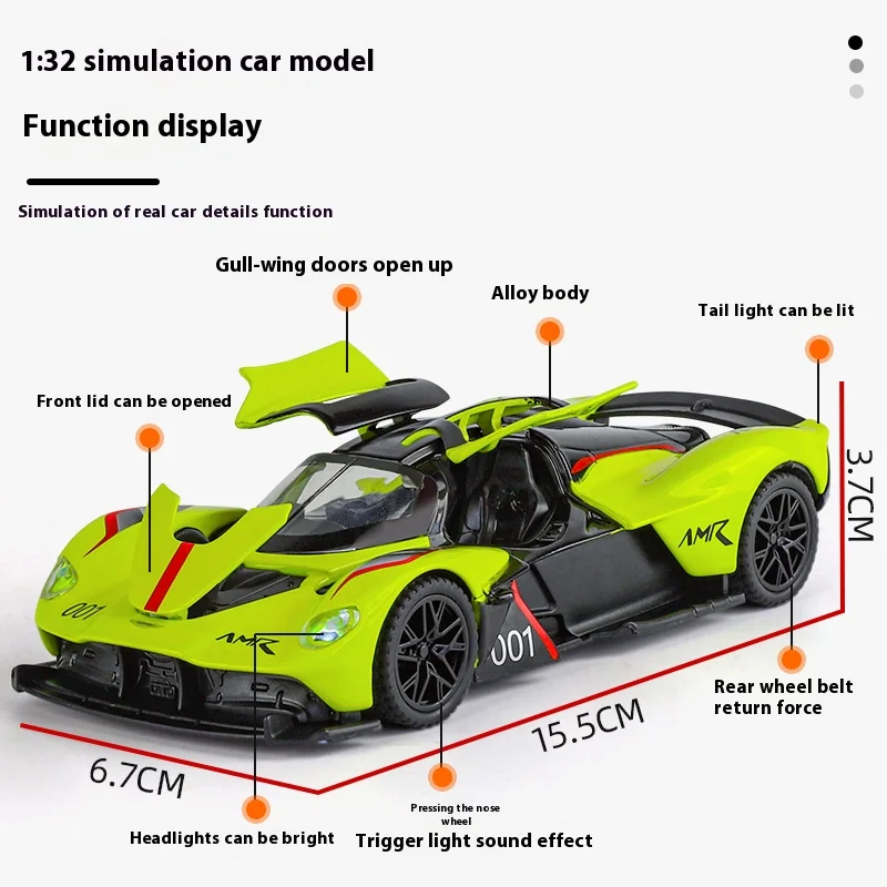 1/32 Valkyrie Alloy Sports Car Model Diecast Metal Racing Vehicles Car Model Simulation Sound and Light Collection Kids Toy Gift