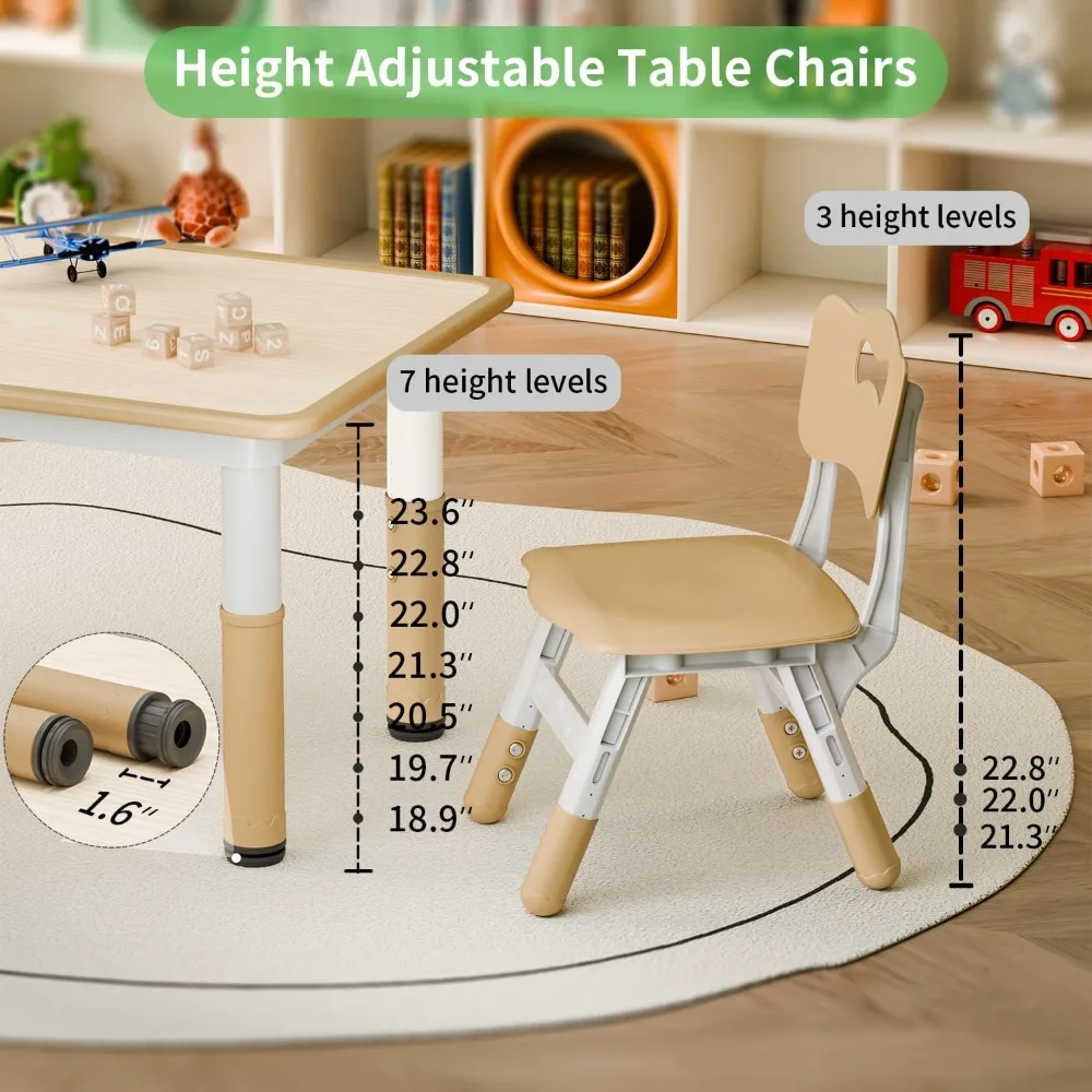 Kids 48 Inch Table and 4 Chairs Set, Kid Table and Chairs Set, Height Adjustable, Multi-Activity Table, Graffiti Desktop