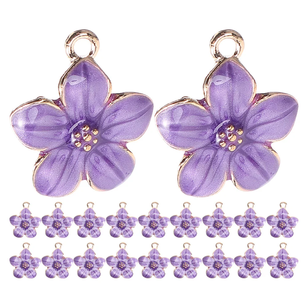 20 Pcs Mini Sakura Pendant DIY Charm Bracelet Purple Charms for Bracelets Bulk Hollow Leaves Enamel Flower Bud Accessories