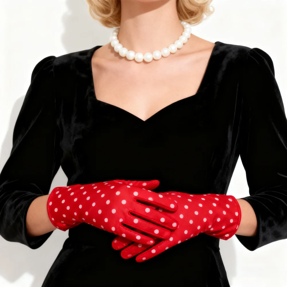 

PESENAR 1950-е годы, красные, белые перчатки в горошек для ретро-винтажного костюма, аксессуар для вечеринки