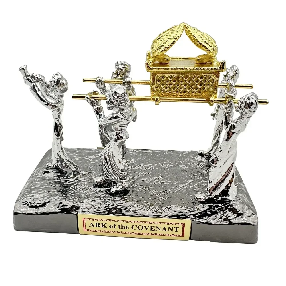 Statue-Carrying Ark Of The Covenant w/Priests,Commandments Aaron's Rod and Manna Resin Sculpture, Trinket Box,Judaica Israel