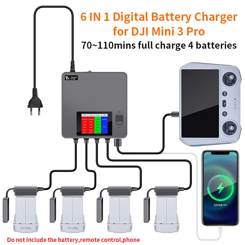 6-in-1-digital-display-battery-charger-for-dji-mini-3-pro-drone-battery-charging-hub-fast-smart-battery-charger-usb-hub-adapter