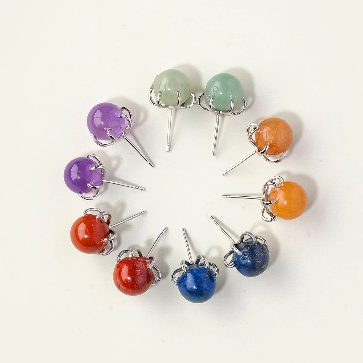 1pair Natural Crystal Small Ball Earrings, Various Raw Cryst