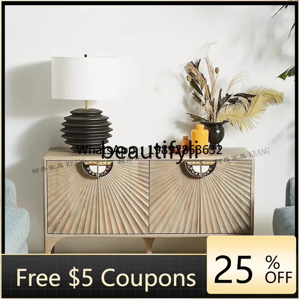 

FF Nordic Retro Light Luxury Style Entryway Cabinet Carved American Country Style Solid Wood Sideboard Southeast Asia