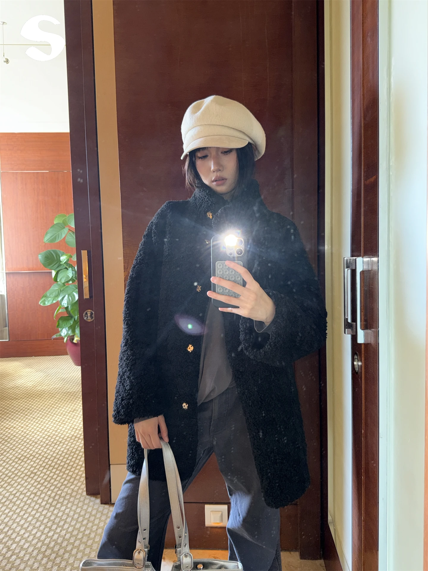 

Warm Lamb Fur Stand Collar Oversize Coat for Women Sp at Brand Vintage Autumn Winter Sli Versatile Loose Fit Jaet