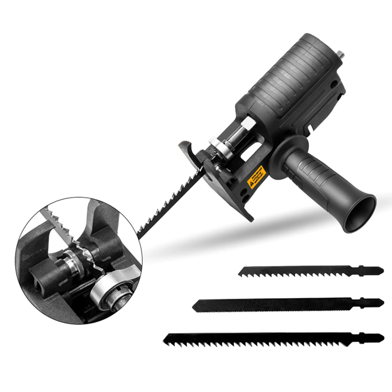 

Portable reciprocating saw adapter for multi-functional electric drill accessory, equipped with metal-cutting saw blade