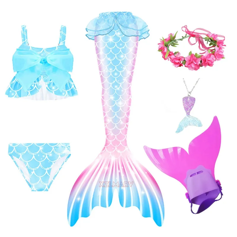 Girls Tail Mermaid Tails Beach Clothing Costumes With Monofins Bikini Swimming Cosplay Little Mermaid Tail for Children Swimwear