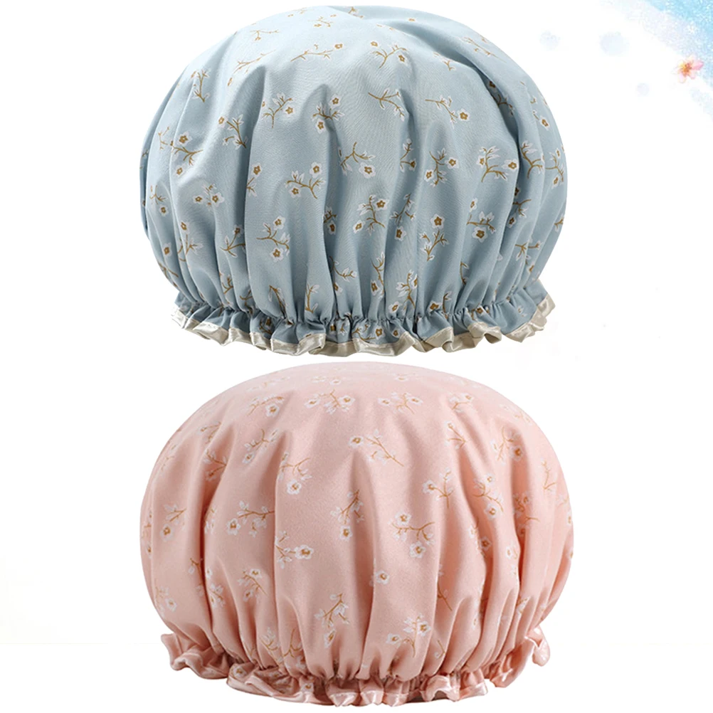 

2Pcs Waterproof Shower Cap Bath Hat for Women Double Layer Salon Accessories Lightweight Durable EVA Protection SPA