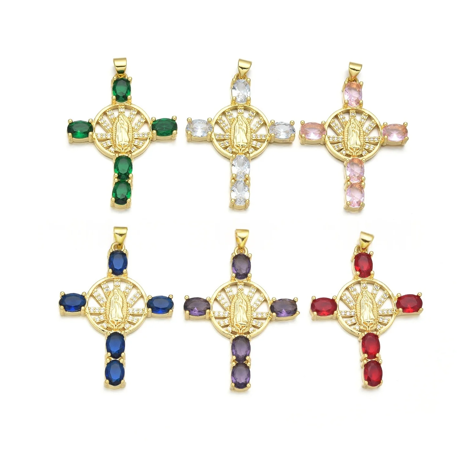 5 Pieces European and American Zircon Virgin Mary Cross Pendant Accessorie DIY Pearl Necklace Jewelry Making Materials Wholesale