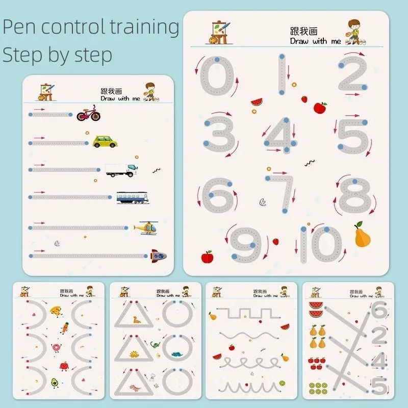 モンテッソーリ-子供向けのトレーシングブック,再利用可能なペンコントロール,書道と描画,教育玩具