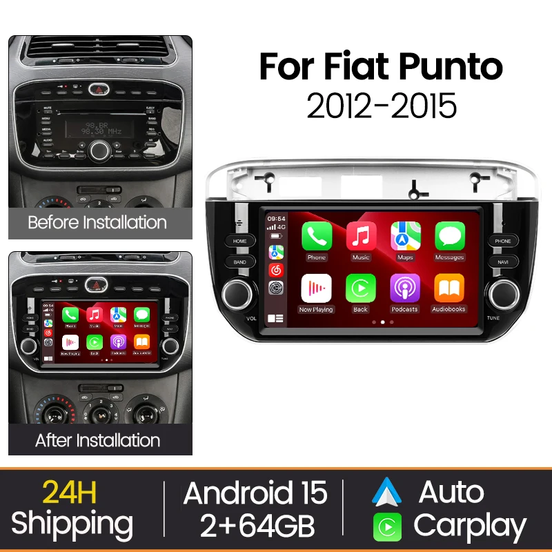 MEKEDE 7'' Wireless Carplay Andorid 15 Car Radio Multimedia player For Fiat Linea Punto evo 2010-2015 Auto WIFI Autoradio stereo