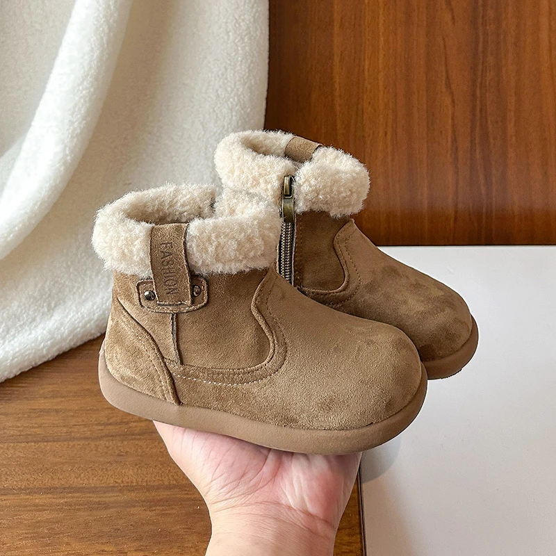 Classic 2025 Children's Ankle Boots Winter Warm Furry Girls Causal Cotton Boots Fashion Simple Kids School Snow Boots for Boys