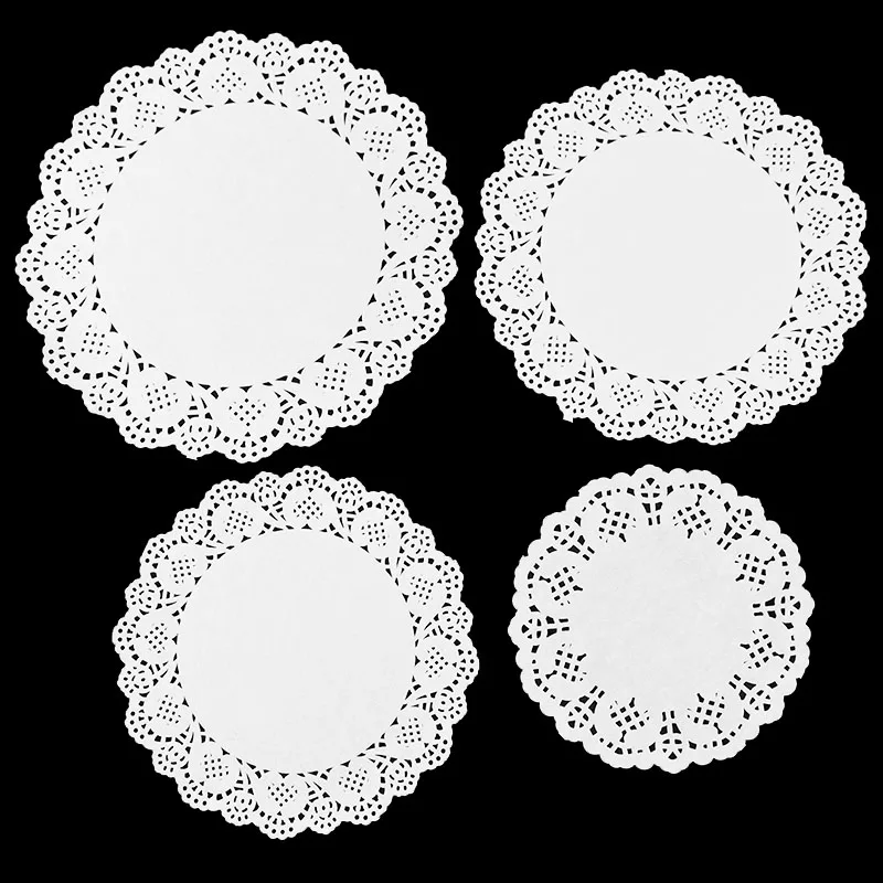 100pcs White Lace Doilies Placemats Wedding Candy Gift Boxes Wrap Paper Lace Mat Christmas Birthday Party Table Decor DIY Crafts