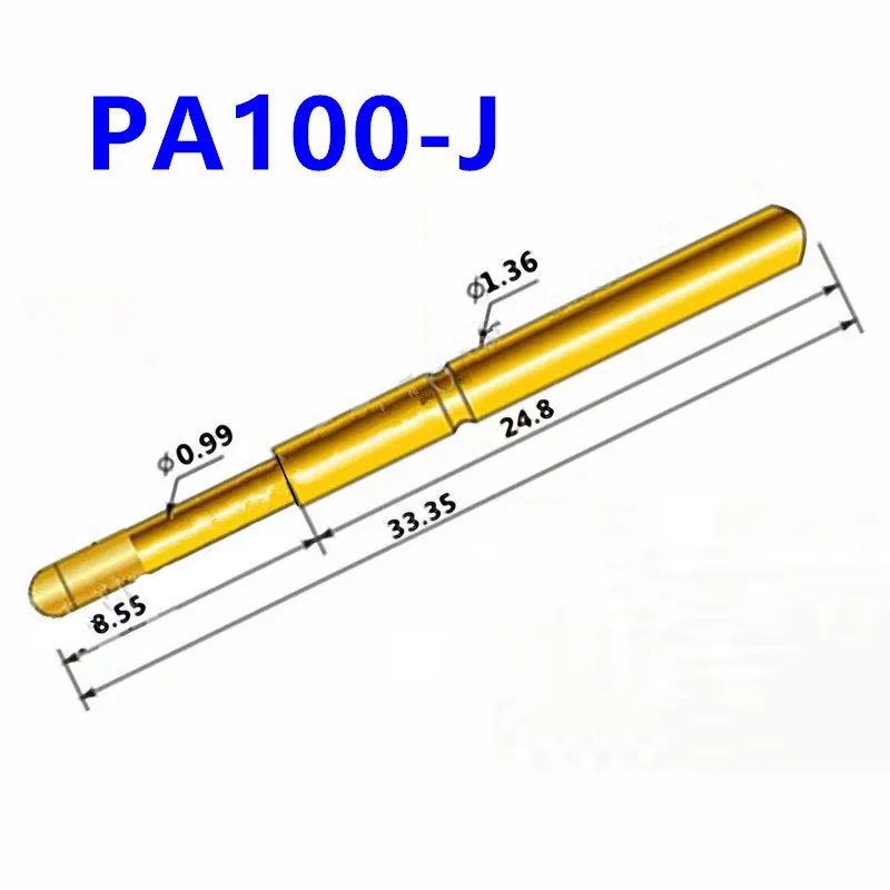 

100PCS/Bag Gold-plated Needle PA100-J1 Small Round Head Outer Diameter 1.36mm Length 33.5mm Spring Test Probes Pogo Pin