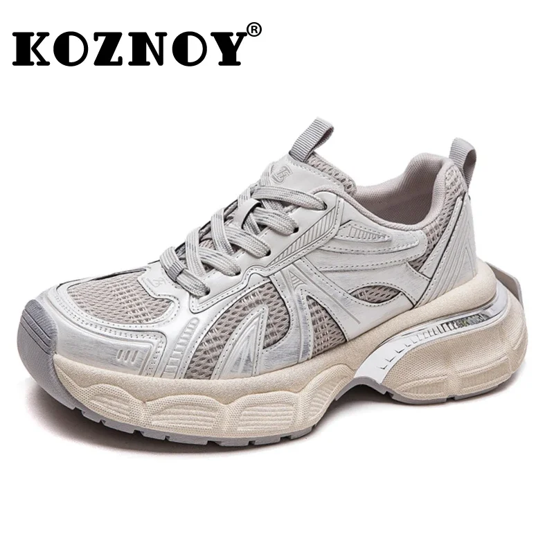 

Koznoy 5cm Air Mesh Microfiber Genuine Leather Summer Platform Sneakers High Brand Casual Women Shoes Lady Vulcanize Breathable