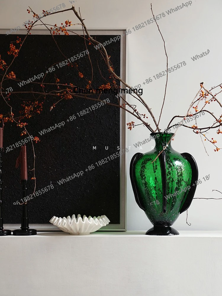 Medieval vase high-end glass art flower ware jadeite French living room entrance ornament