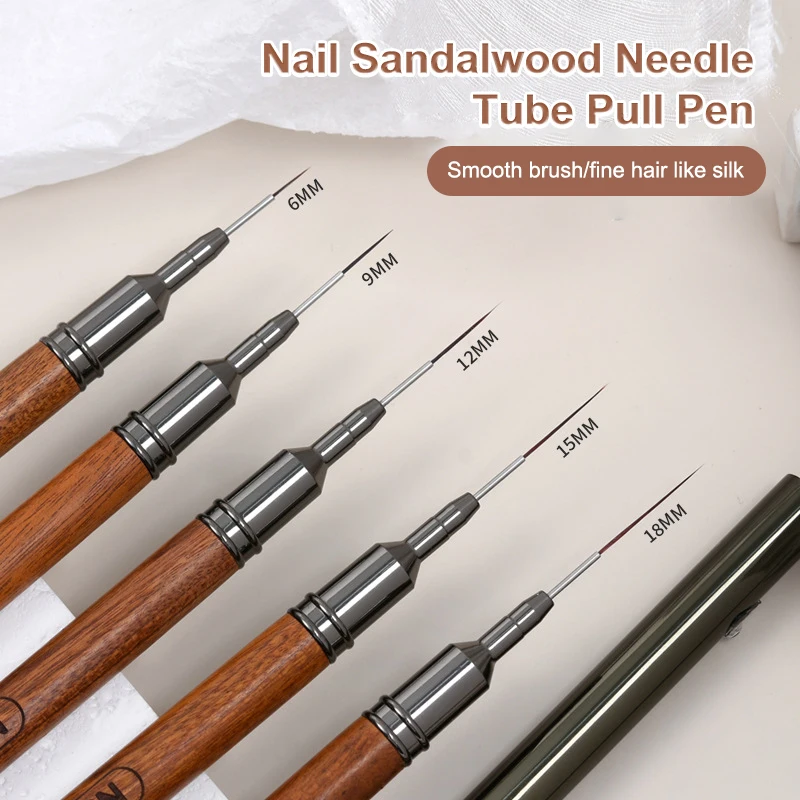 6/9/12/15/18mm Pennello per unghie Linee da disegno Striscia Pittura Fiore Penna Nail Art Manicure Manico in legno di sandalo