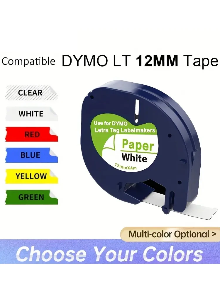 1pK Replacement Dymo LetraTag Refills Plastic Label Tape Compatible With Dymo LetraTag Label Maker LT-100H LT-100T QX50