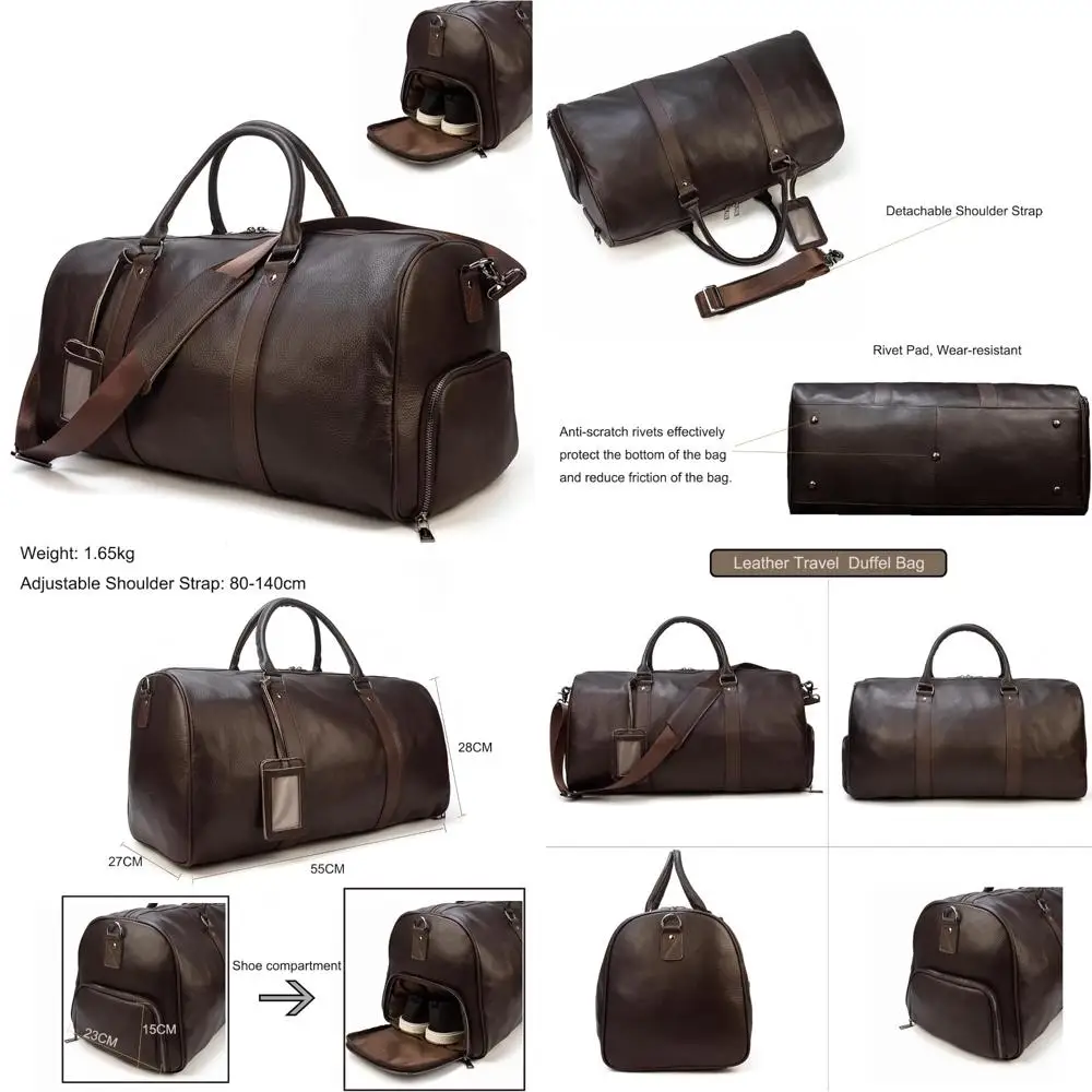 

Кожаная спортивная сумка большой вместимости с отделением для обуви — дорожный чемодан выходного дня для мужчин и женщин, идеально подходит для праздников и бизнеса