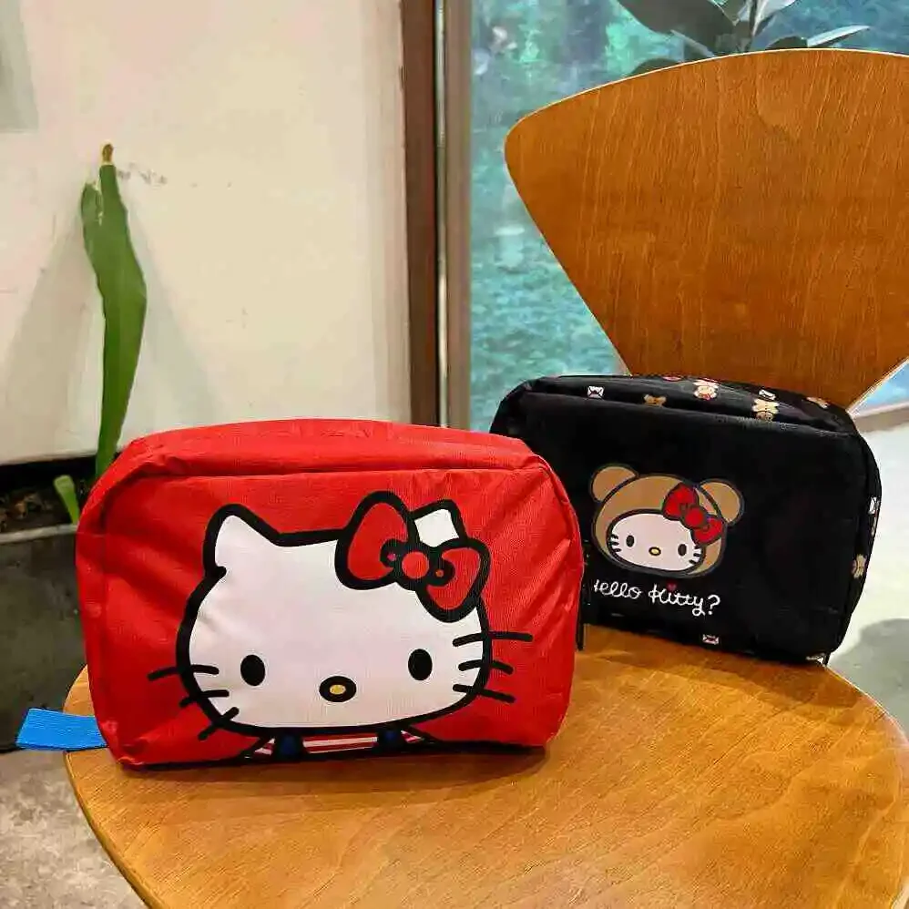 Bolsa de maquillaje portátil plegable de Anime Kawaii Sanrios Hellokittys Bear, bolsa colgante de almacenamiento multifuncional a prueba de polvo para baño de viaje