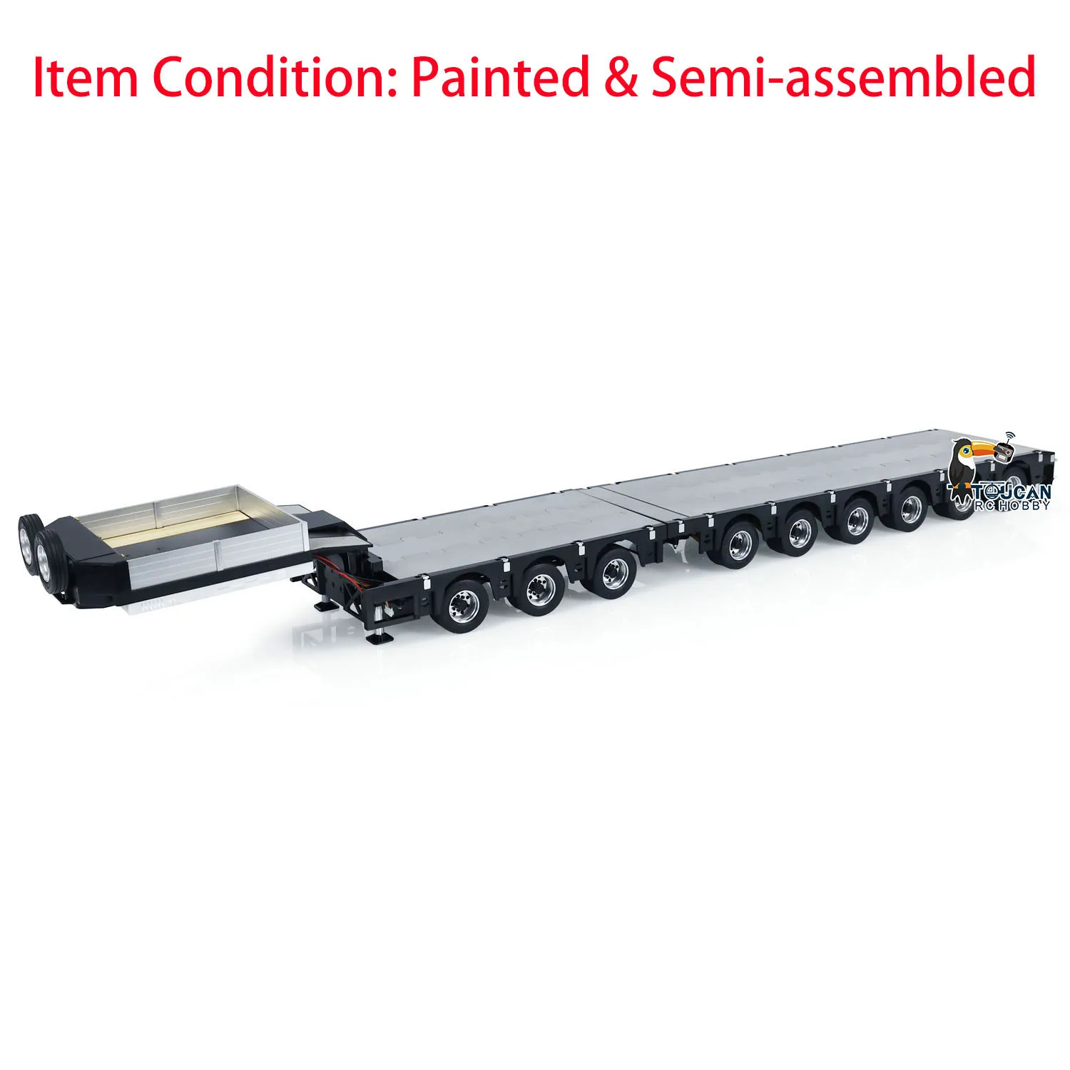 1/14 RC 9 Axles Metal Trailer Semi-assembled Extendible Trailers for Remote Control Tractor Truck Car Models with LED Lights