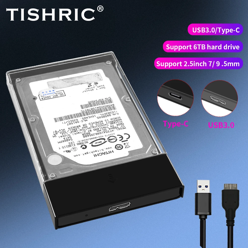 TISHRIC External HD Case USB3.0 Type-C 3.1 To SATA 2’5 HDD Case Hard Drive Box Adapter Flip Cover Hard Disk Enclosure