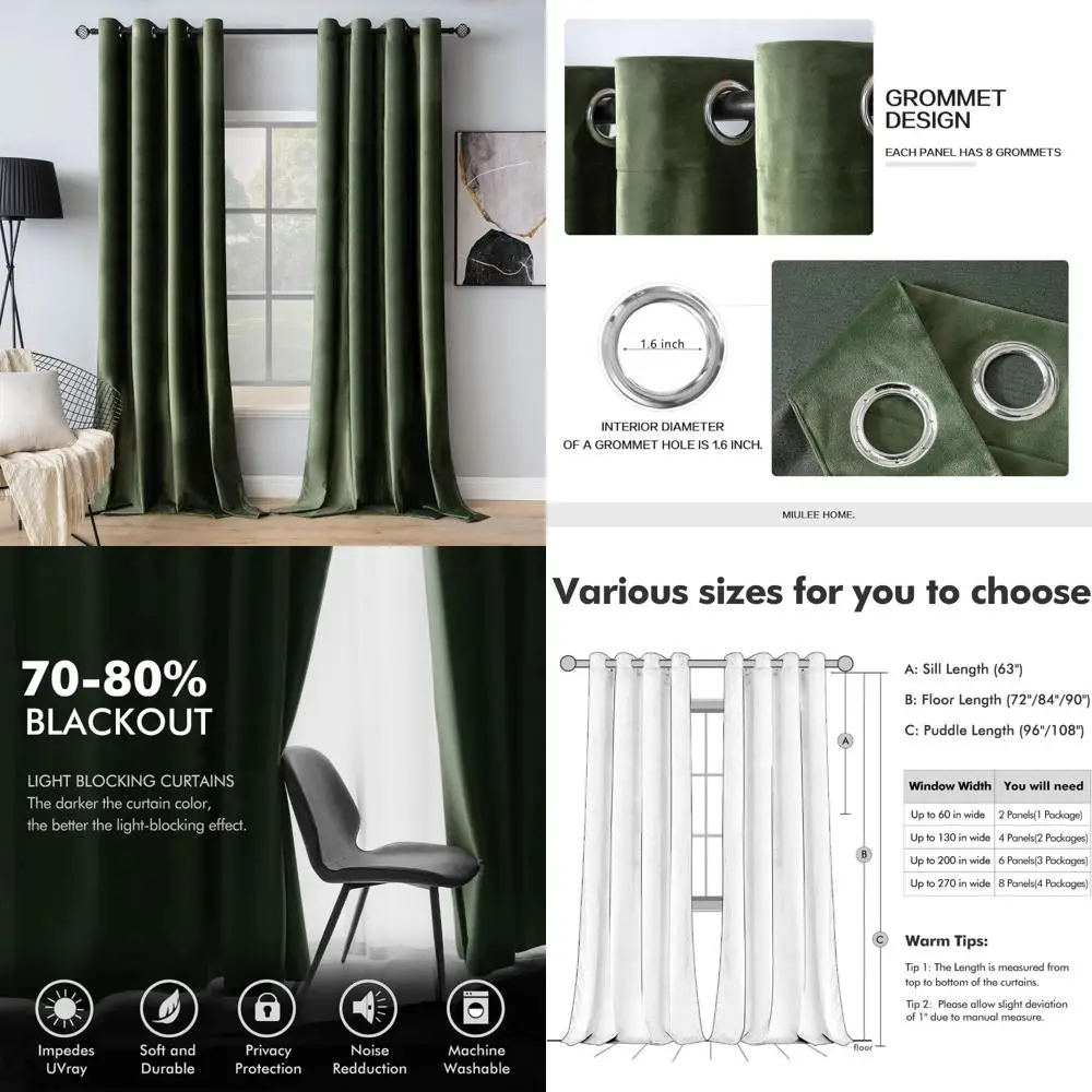 

Elegant Olive Green Velvet Curtains with Extra Length, Grommet Top, Thermal Insulation, and Soundproofing for Enhanced Room Dark