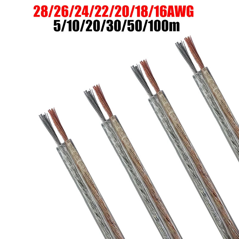 2PIN Electrical Wire Tinned Copper 16/18/20/22/24/26/28 AWG PVC LED Extension Cable For 5050 3528 LED Strip Light Speakers Audio